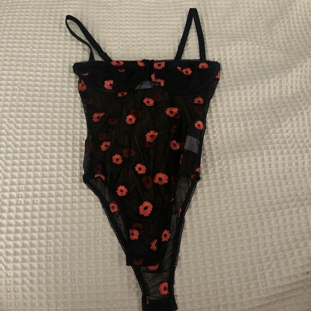 Princess Polly Black and Red Floral Bodysuit